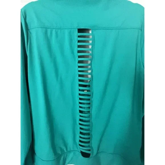 Trina Turk Recreation Women's Athleisure Jacket Teal Aqua Blue Cutouts Size M - Picture 4 of 8